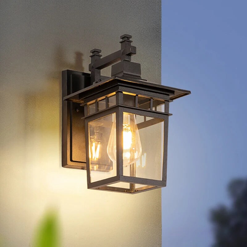 Exterior Wall Lantern – weatherproof glass shade, aluminium body
