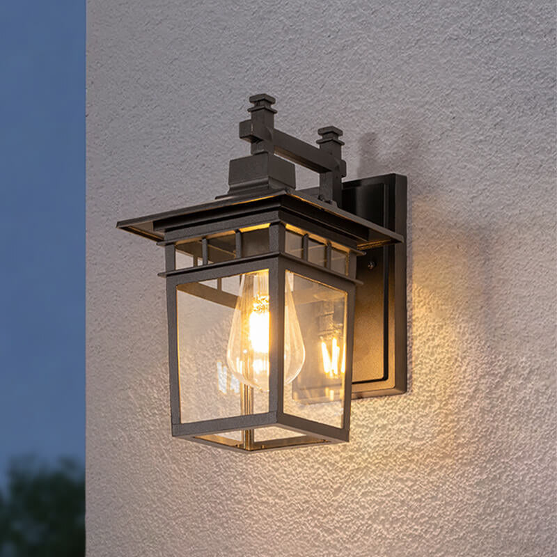 Exterior Wall Lantern – weatherproof glass shade, aluminium body