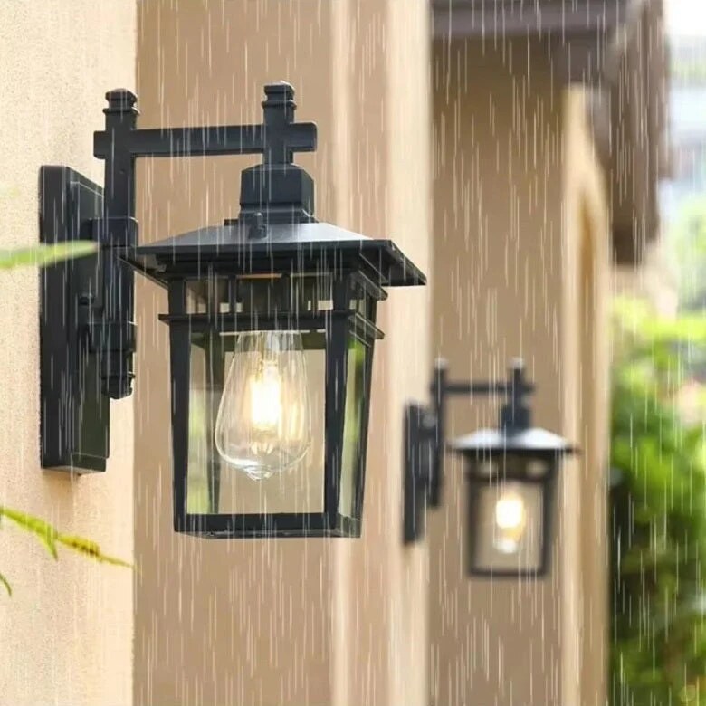 Exterior Wall Lantern – weatherproof glass shade, aluminium body