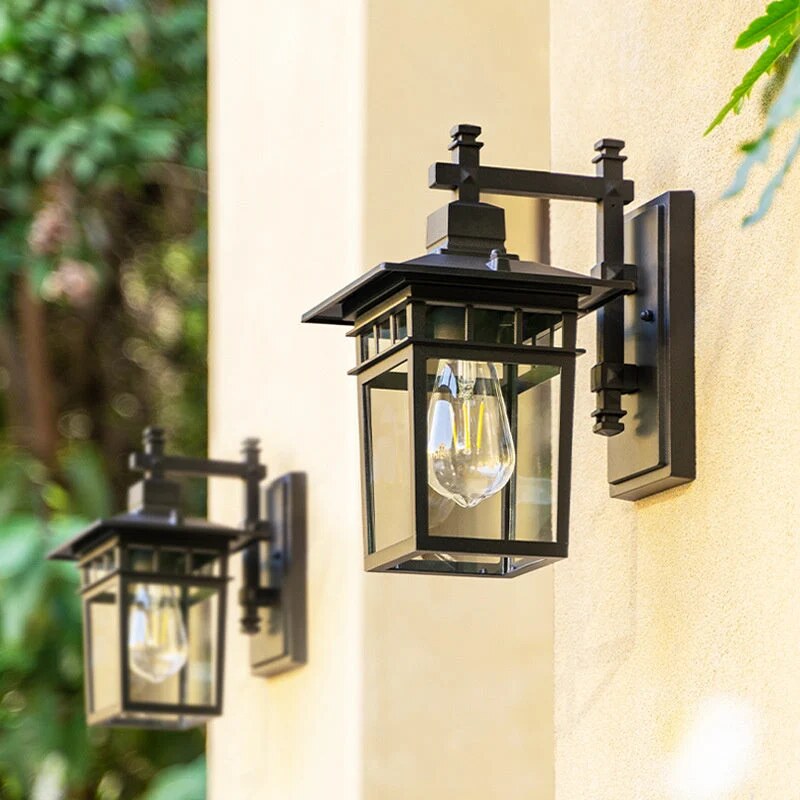 Exterior Wall Lantern – weatherproof glass shade, aluminium body