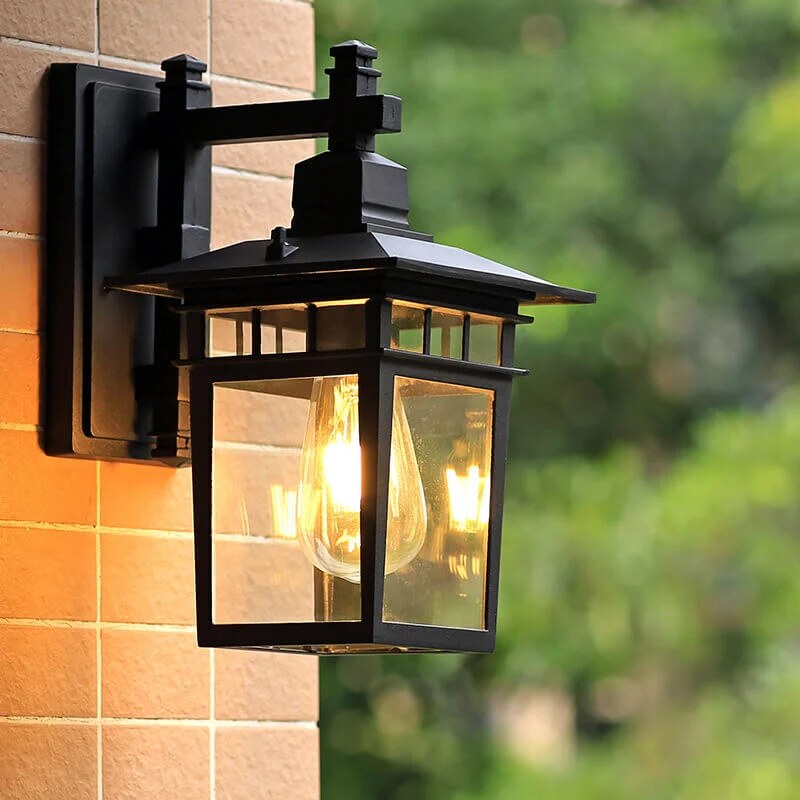 Exterior Wall Lantern – weatherproof glass shade, aluminium body