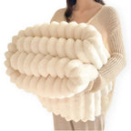 Faux Fur Throw Blanket – striped texture, lightweight fleece, sofa or bed