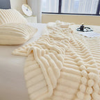 Faux Fur Throw Blanket – striped texture, lightweight fleece, sofa or bed