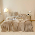 Faux Fur Throw Blanket – striped texture, lightweight fleece, sofa or bed