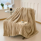 Faux Fur Throw Blanket – striped texture, lightweight fleece, sofa or bed