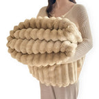 Faux Fur Throw Blanket – striped texture, lightweight fleece, sofa or bed