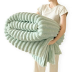 Faux Fur Throw Blanket – striped texture, lightweight fleece, sofa or bed