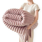 Faux Fur Throw Blanket – striped texture, lightweight fleece, sofa or bed