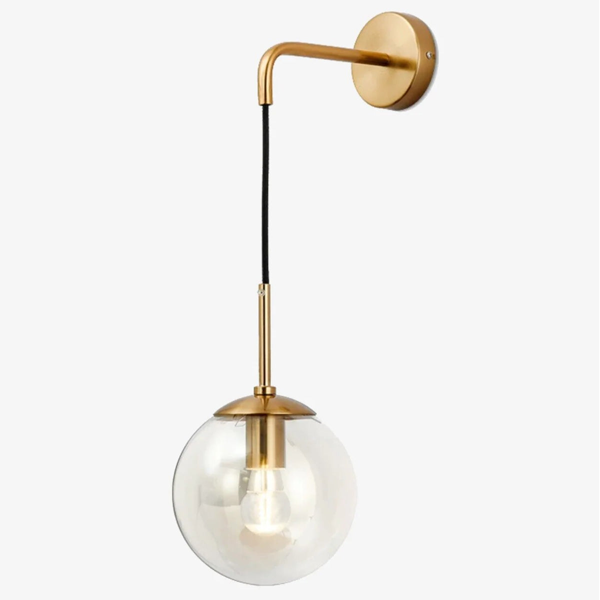 Glass Globe Wall Sconce – adjustable swing arm, iron mounted