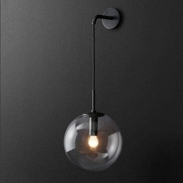 Glass Globe Wall Sconce – adjustable swing arm, iron mounted
