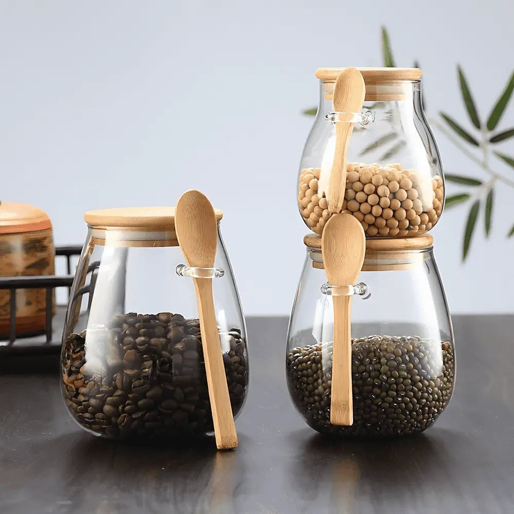 Glass Storage Jar with Bamboo Spoon