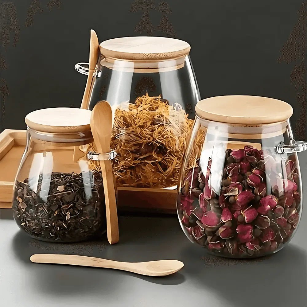 Glass Storage Jar with Bamboo Spoon