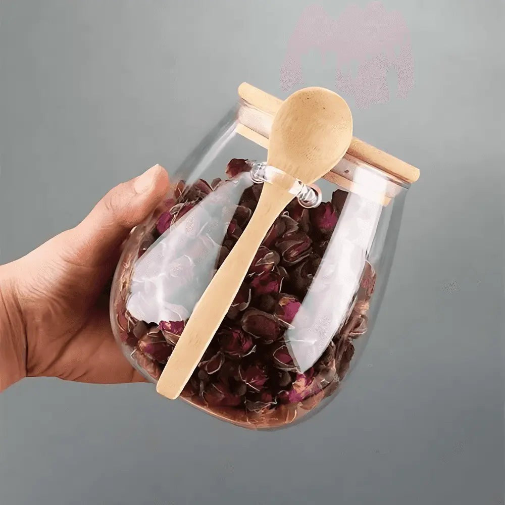 Glass Storage Jar with Bamboo Spoon