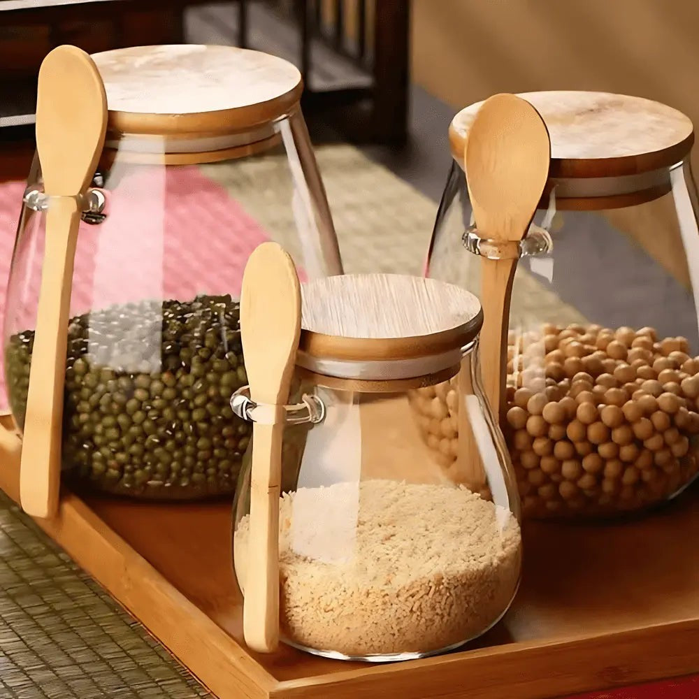 Glass Storage Jar with Bamboo Spoon