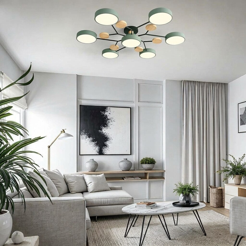 Halo LED Ceiling Light – semi-flush, iron and acrylic, 4–7 configurations