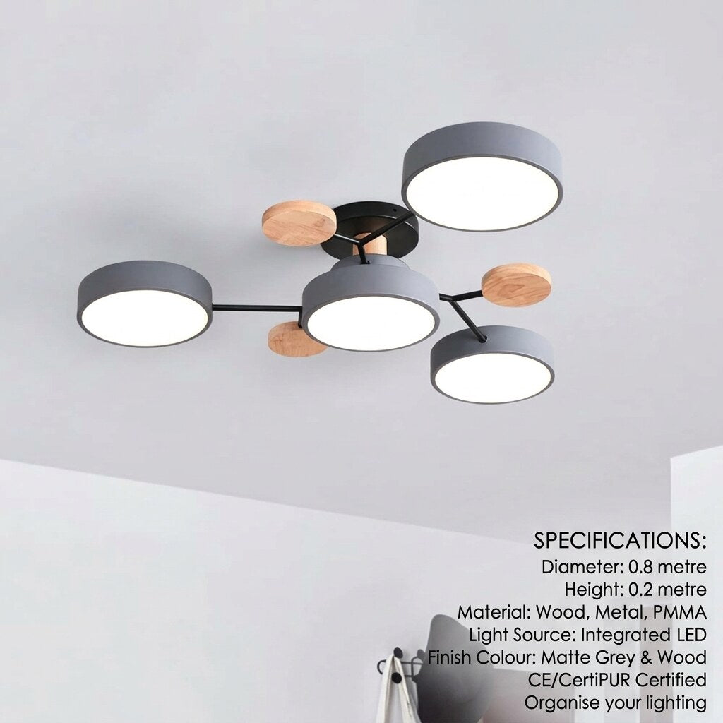 Halo LED Ceiling Light – semi-flush, iron and acrylic, 4–7 configurations