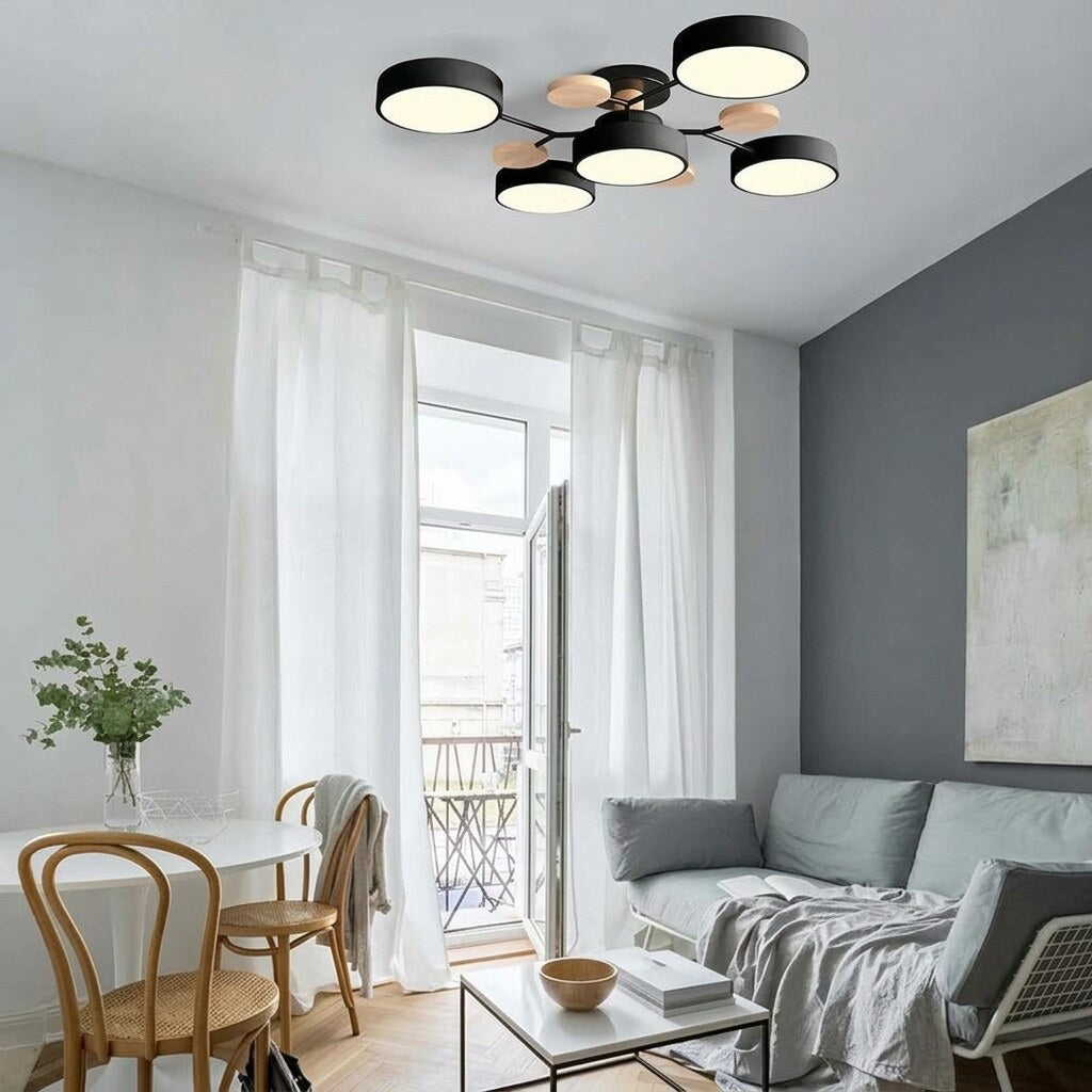 Halo LED Ceiling Light – semi-flush, iron and acrylic, 4–7 configurations