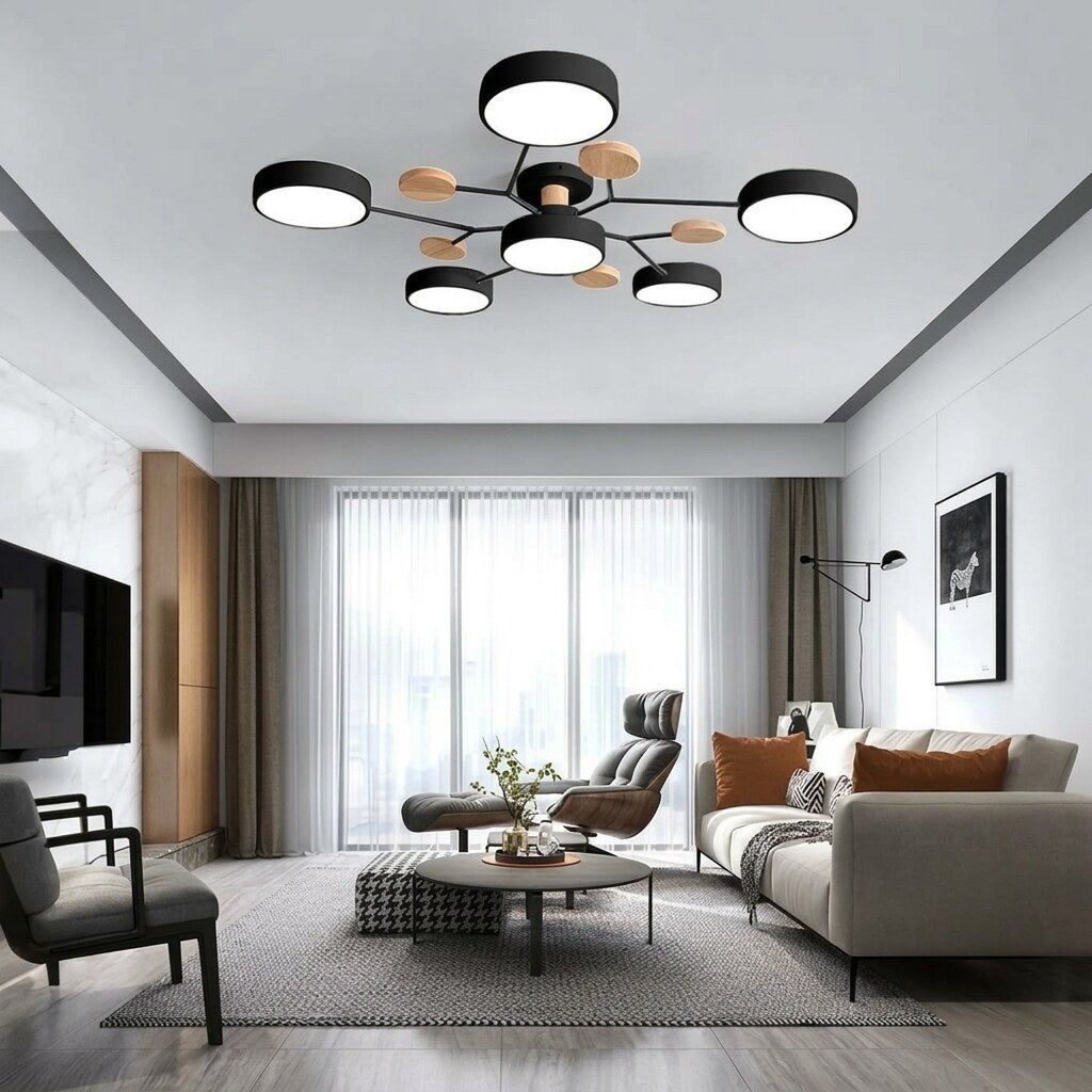 Halo LED Ceiling Light – semi-flush, iron and acrylic, 4–7 configurations