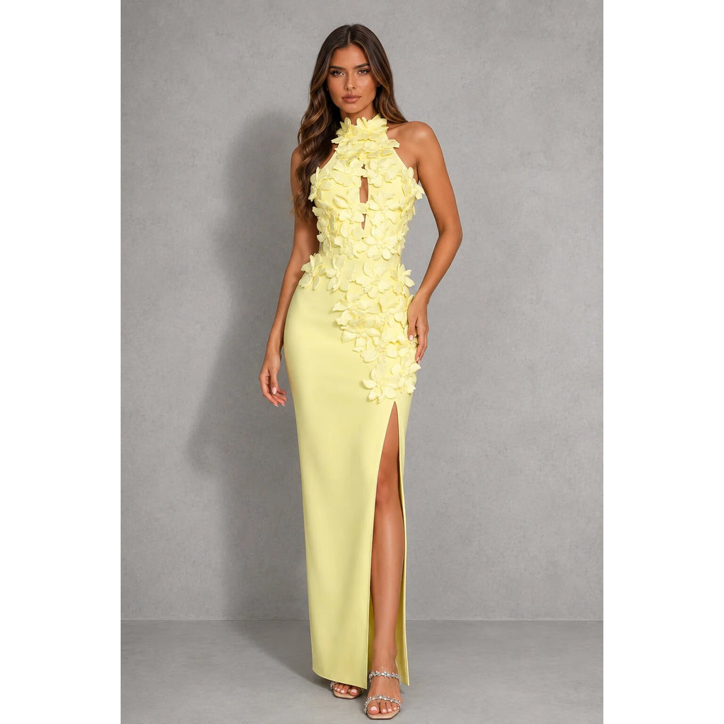 Halter Maxi Dress – floral print, side split, occasion wear