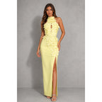 Halter Maxi Dress – floral print, side split, occasion wear