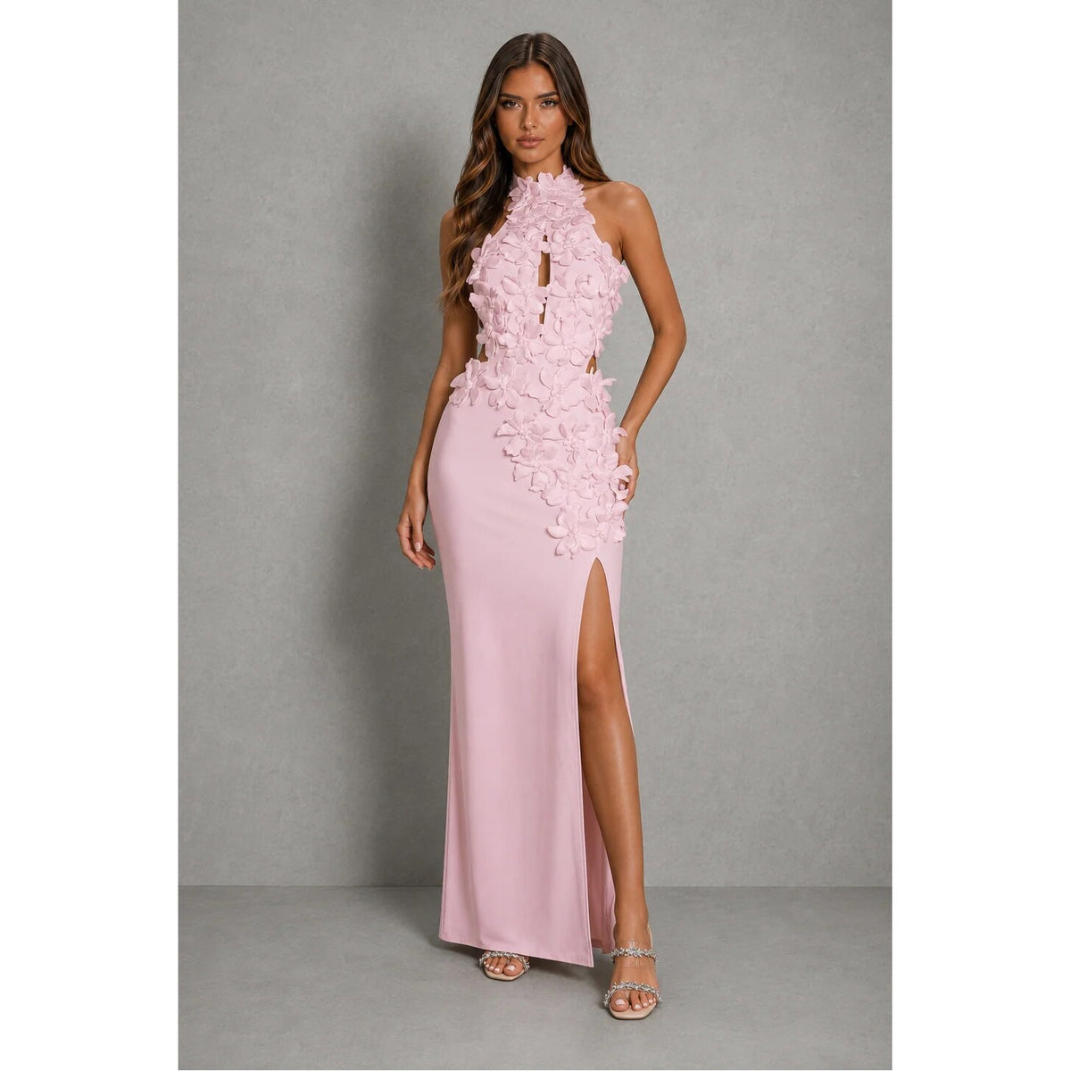 Halter Maxi Dress – floral print, side split, occasion wear
