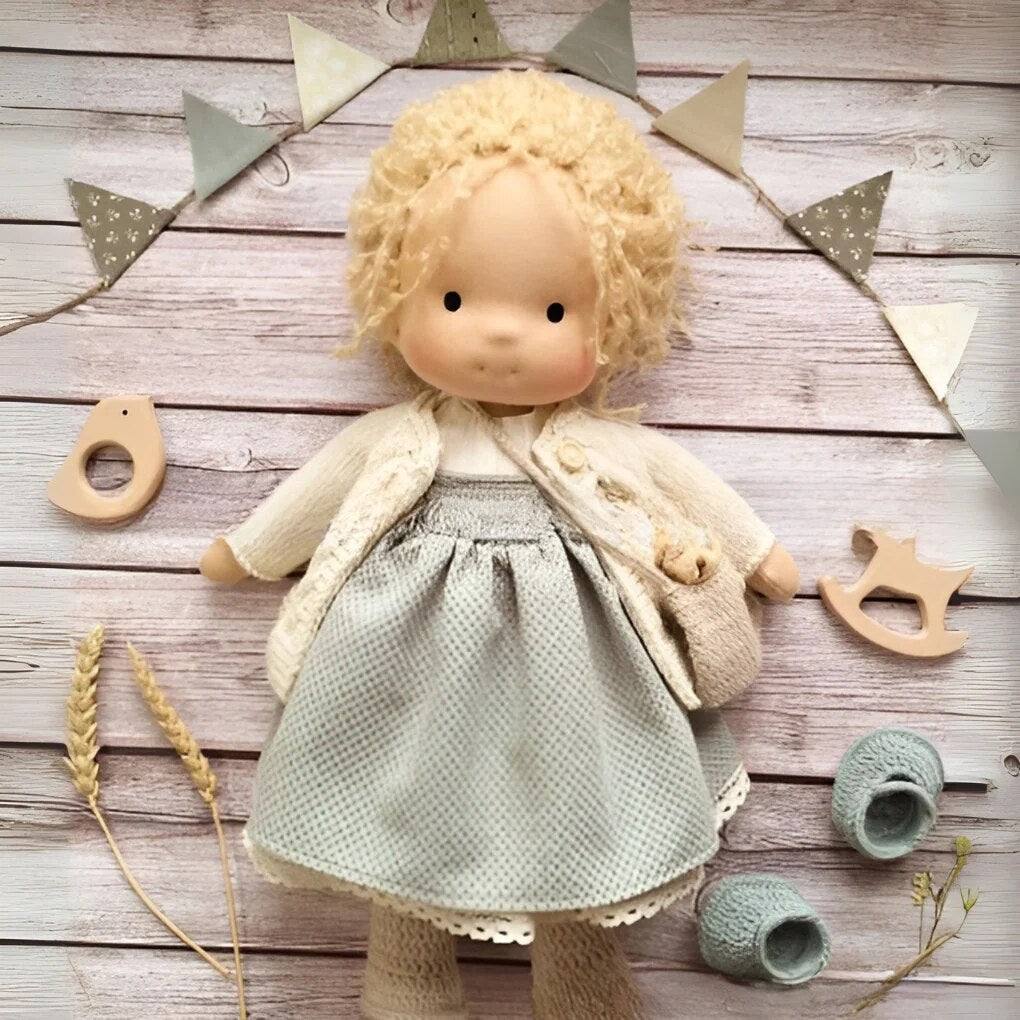 Handmade Waldorf Doll – soft plush toy, natural cotton & wool, hypoallergenic