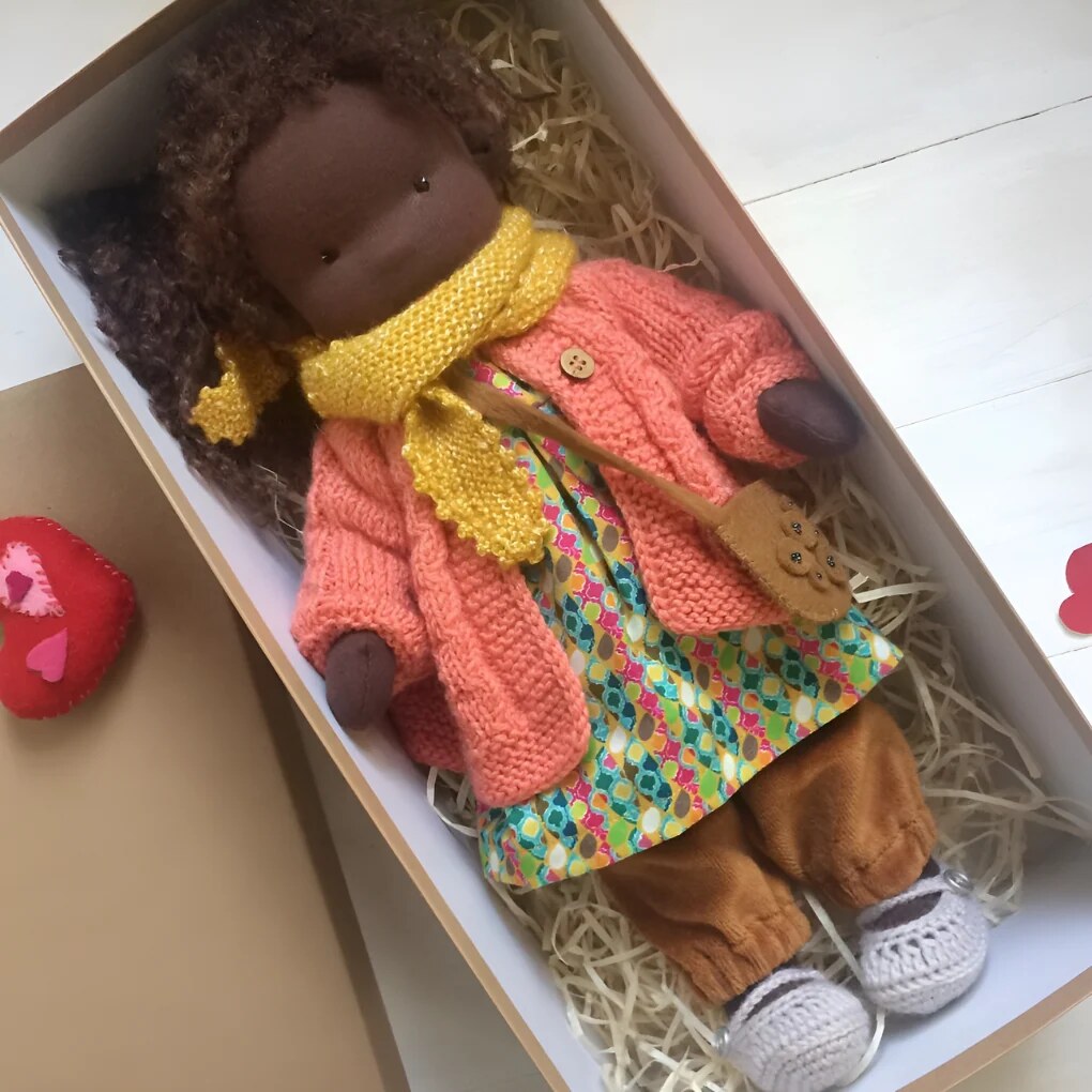 Handmade Waldorf Doll – soft plush toy, natural cotton & wool, hypoallergenic