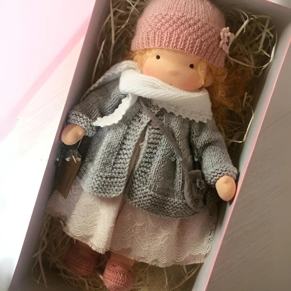 Handmade Waldorf Doll – soft plush toy, natural cotton & wool, hypoallergenic