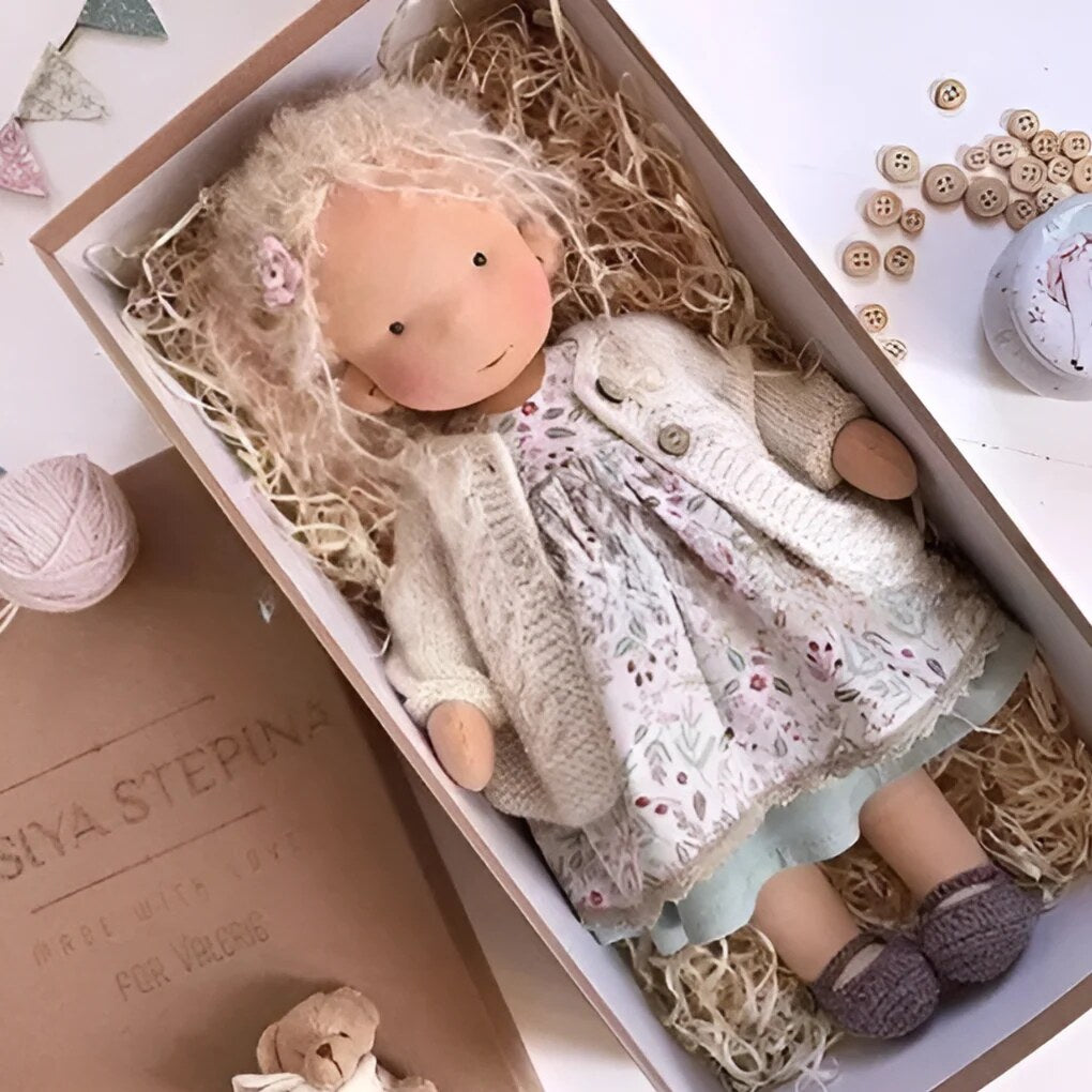 Handmade Waldorf Doll – soft plush toy, natural cotton & wool, hypoallergenic