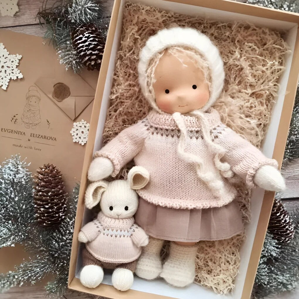 Handmade Waldorf Doll – soft plush toy, natural cotton & wool, hypoallergenic