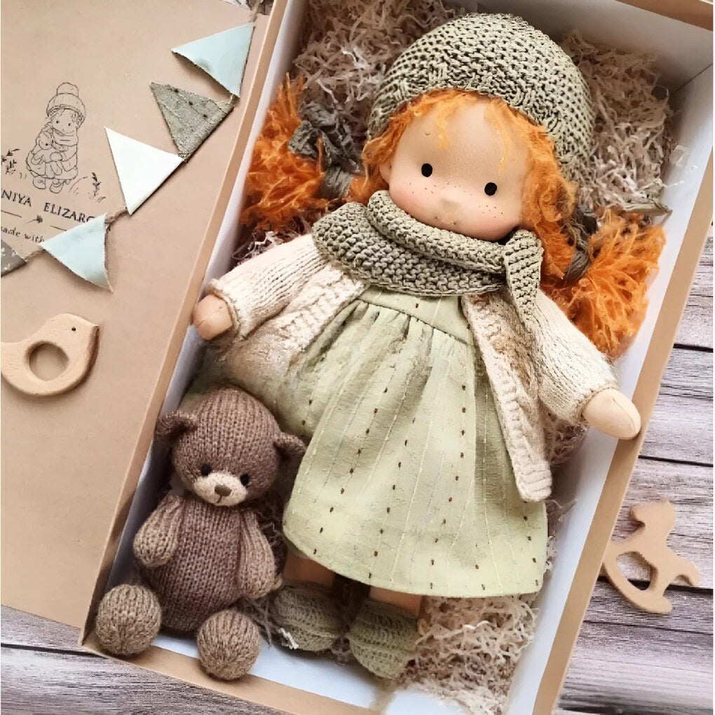 Handmade Waldorf Doll – soft plush toy, natural cotton & wool, hypoallergenic