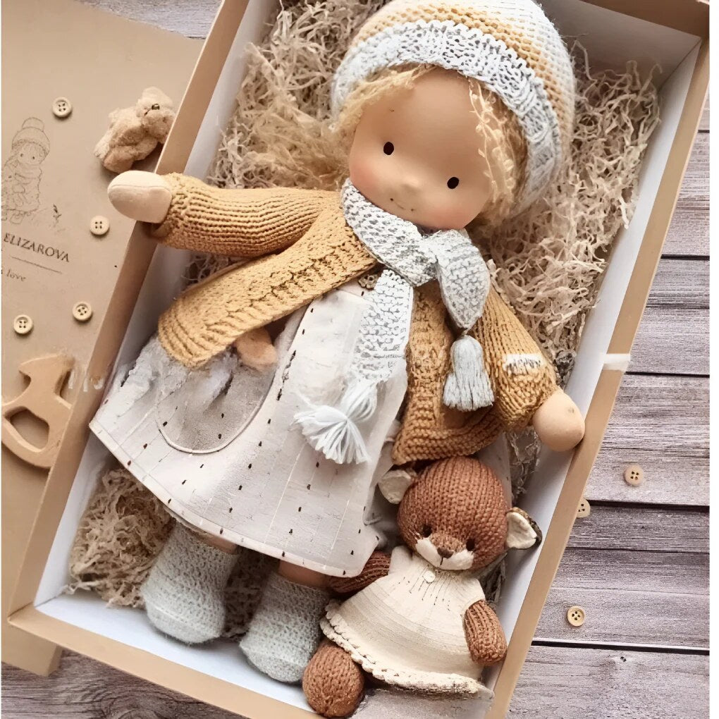 Handmade Waldorf Doll – soft plush toy, natural cotton & wool, hypoallergenic
