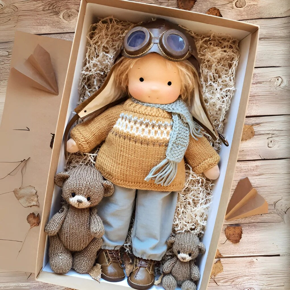 Handmade Waldorf Doll – soft plush toy, natural cotton & wool, hypoallergenic