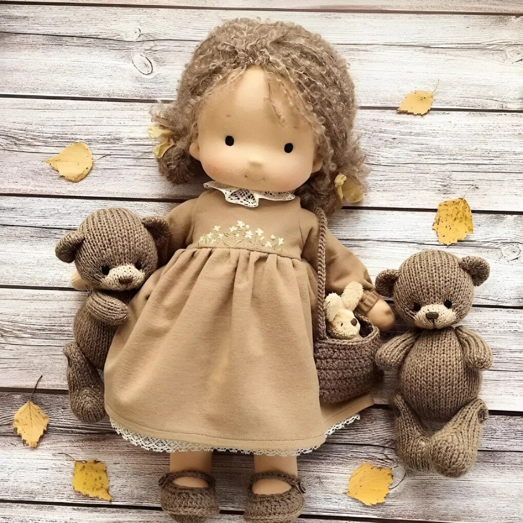 Handmade Waldorf Doll – soft plush toy, natural cotton & wool, hypoallergenic