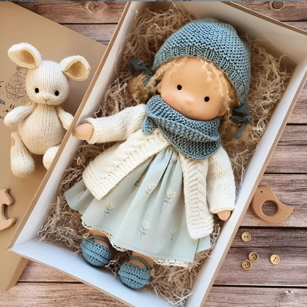 Handmade Waldorf Doll – soft plush toy, natural cotton & wool, hypoallergenic