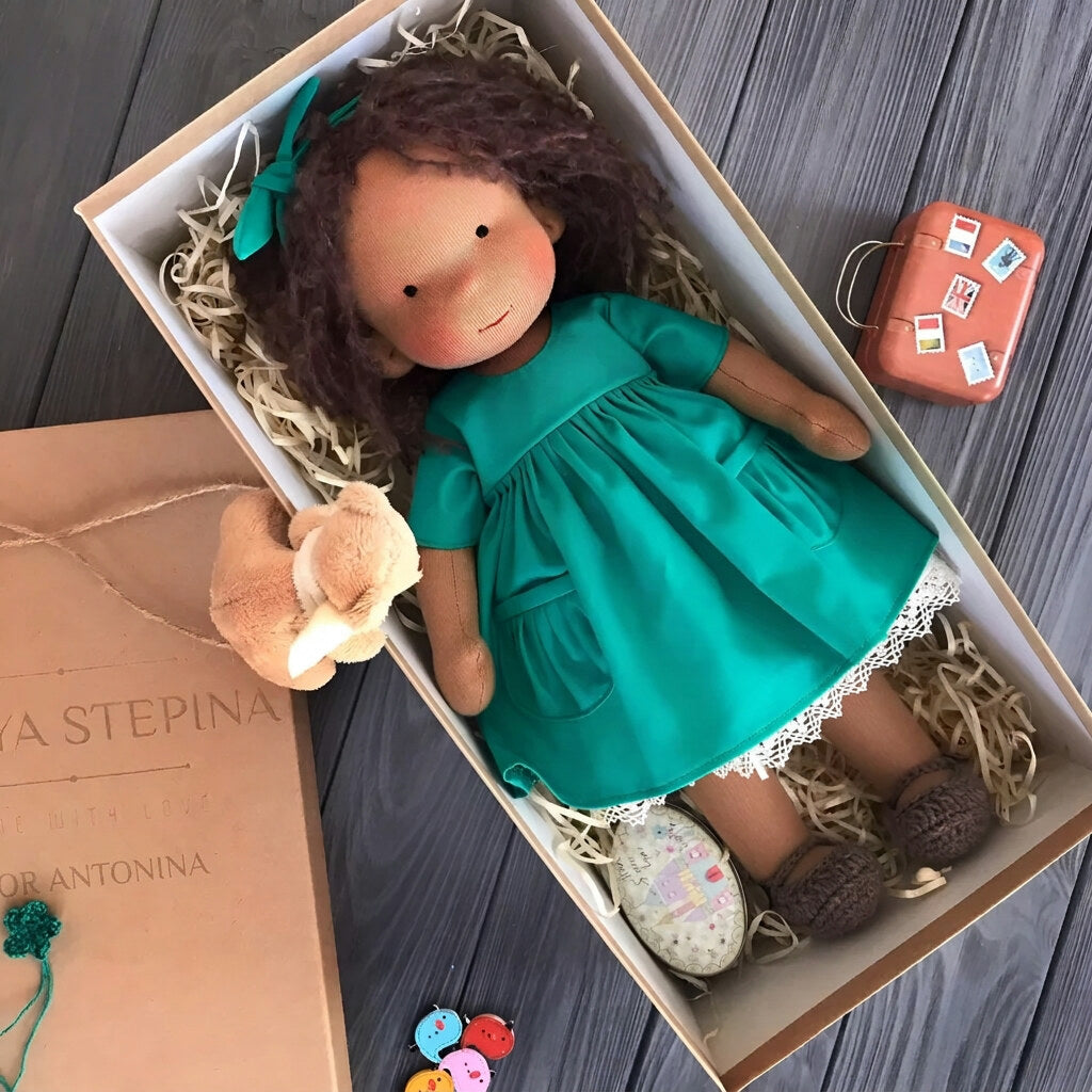 Handmade Waldorf Doll – soft plush toy, natural cotton & wool, hypoallergenic