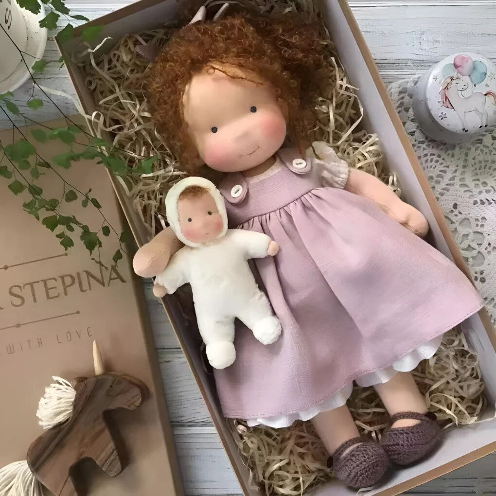 Handmade Waldorf Doll – soft plush toy, natural cotton & wool, hypoallergenic