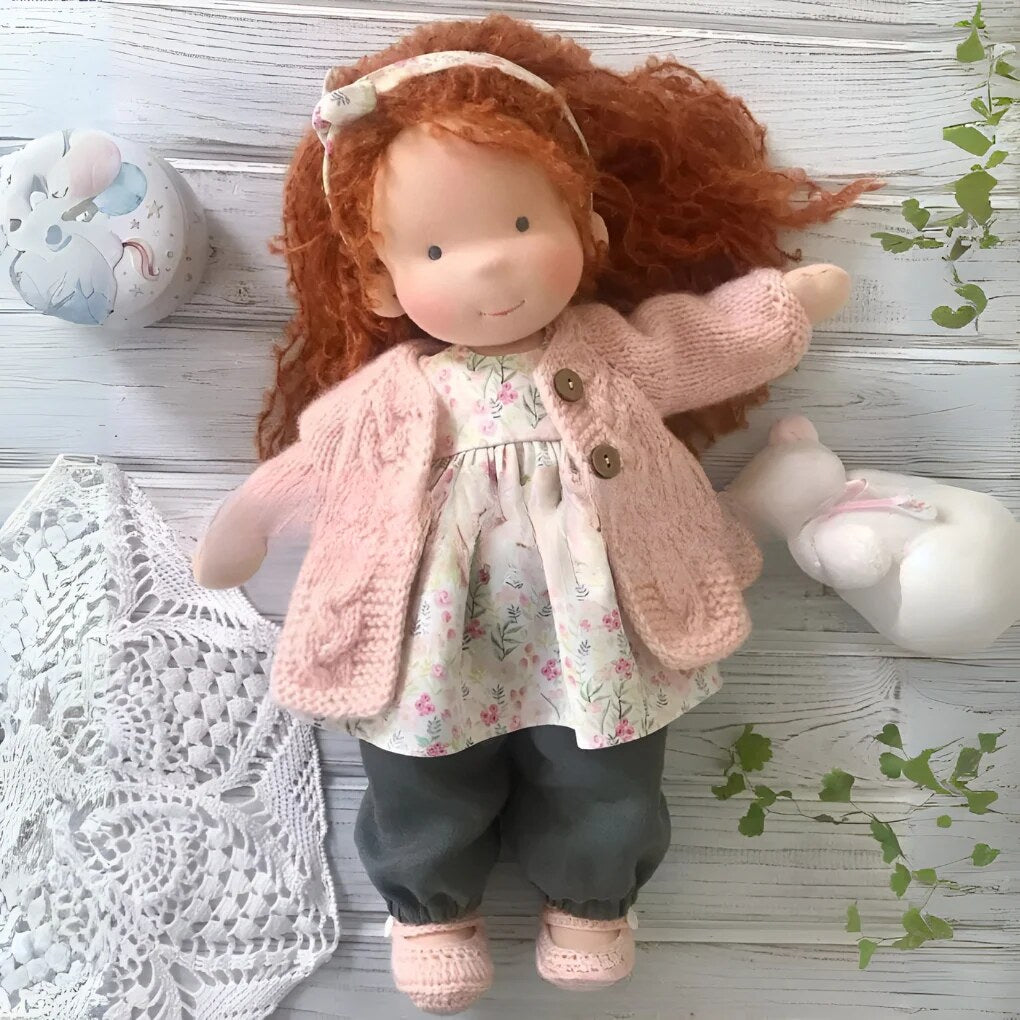 Handmade Waldorf Doll – soft plush toy, natural cotton & wool, hypoallergenic