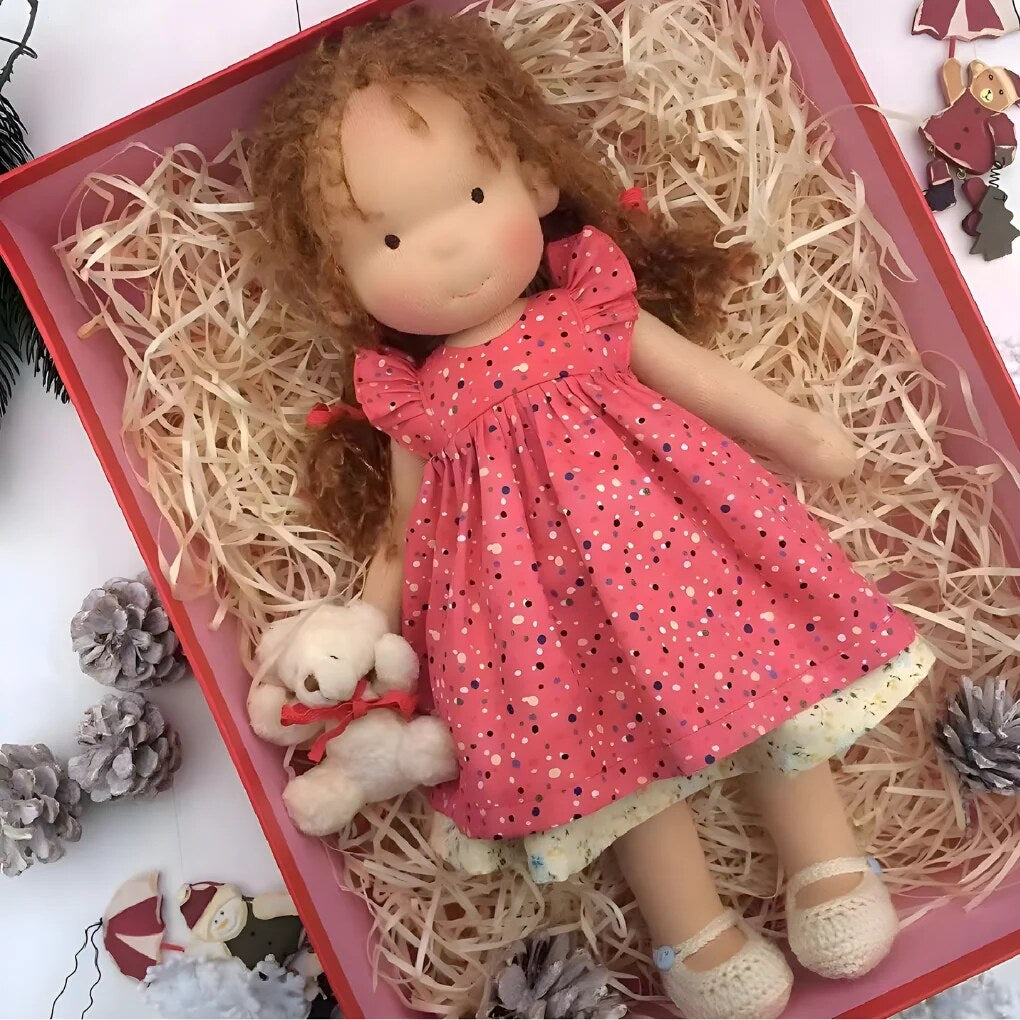 Handmade Waldorf Doll – soft plush toy, natural cotton & wool, hypoallergenic