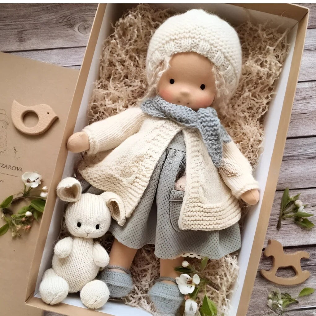 Handmade Waldorf Doll – soft plush toy, natural cotton & wool, hypoallergenic