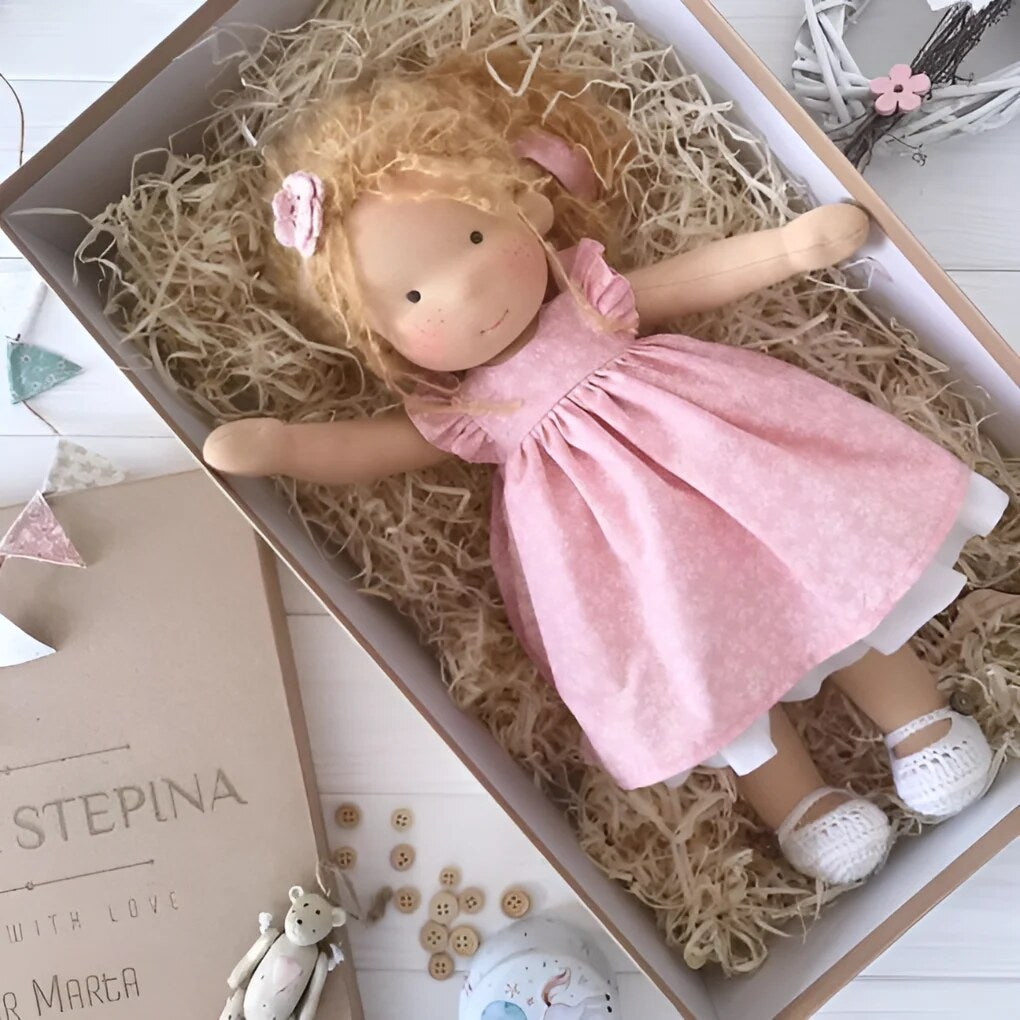 Handmade Waldorf Doll – soft plush toy, natural cotton & wool, hypoallergenic