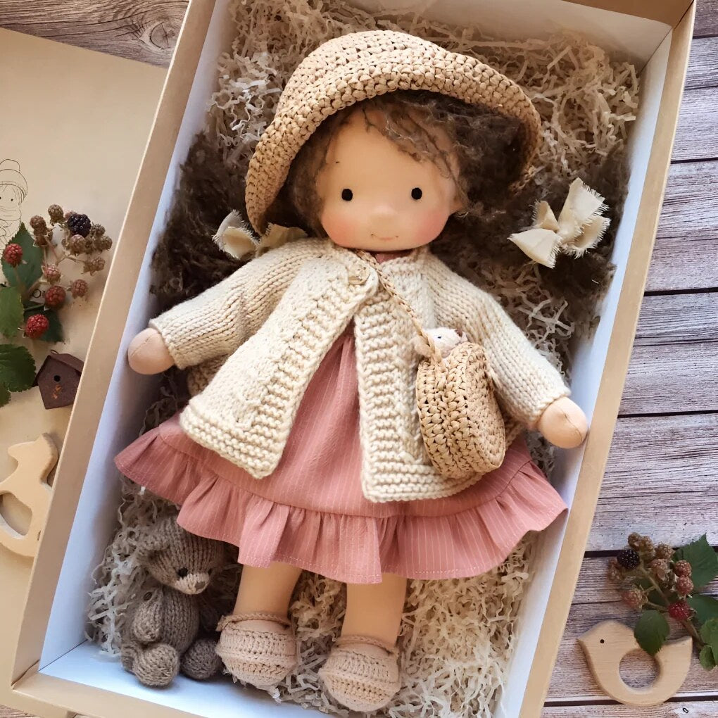 Handmade Waldorf Doll – soft plush toy, natural cotton & wool, hypoallergenic