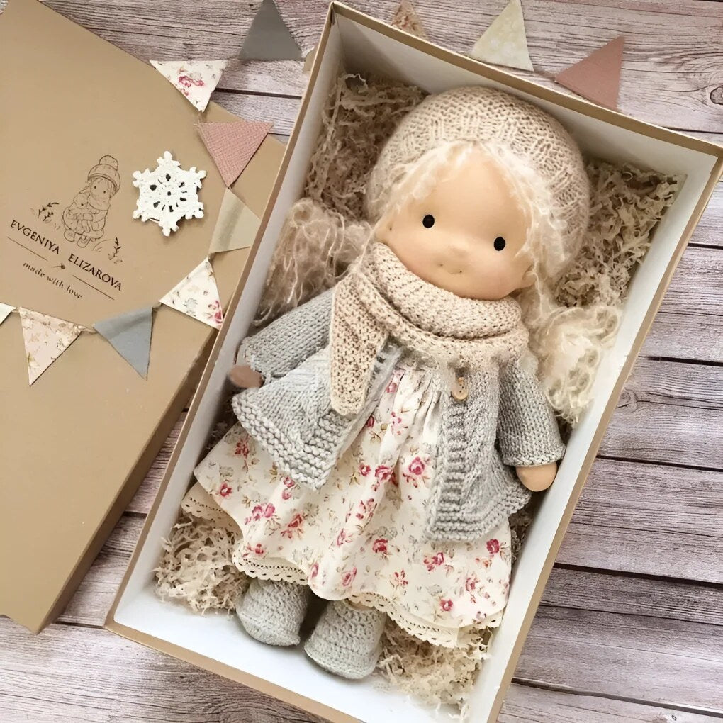 Handmade Waldorf Doll – soft plush toy, natural cotton & wool, hypoallergenic