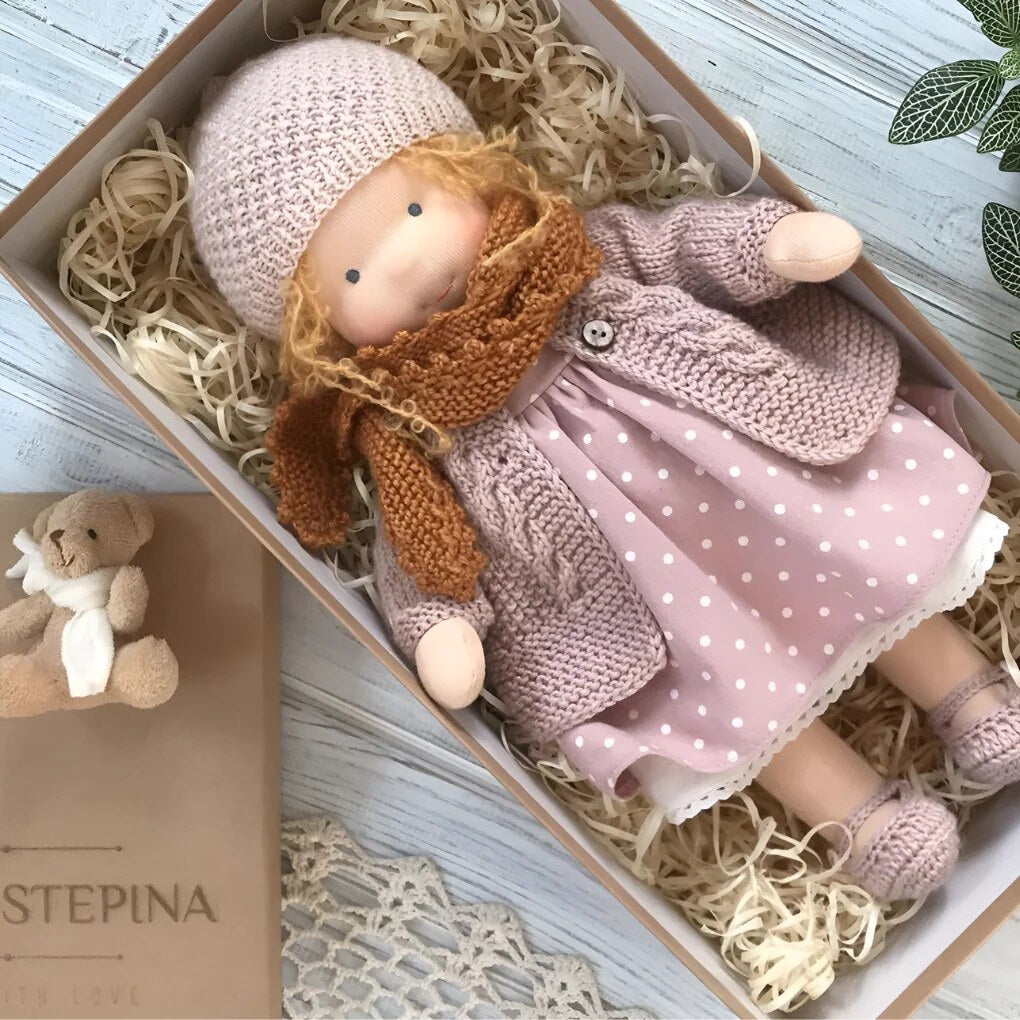Handmade Waldorf Doll – soft plush toy, natural cotton & wool, hypoallergenic