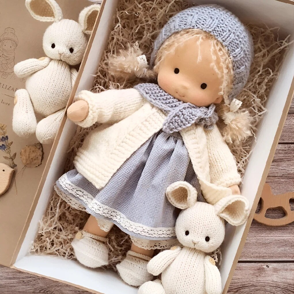 Handmade Waldorf Doll – soft plush toy, natural cotton & wool, hypoallergenic