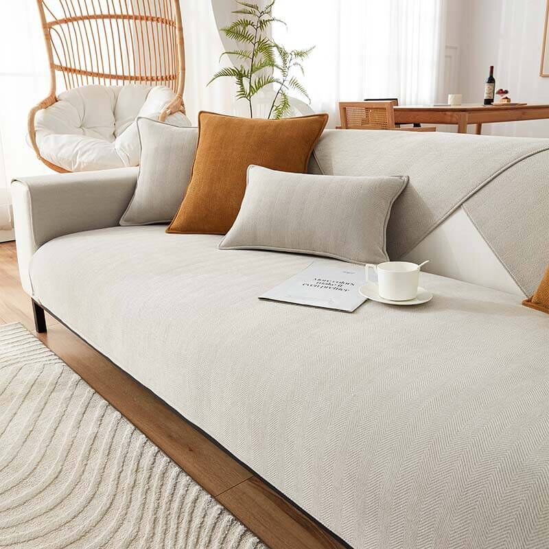 Herringbone Chenille Sofa Cover – waterproof, stain-resistant, machine washable
