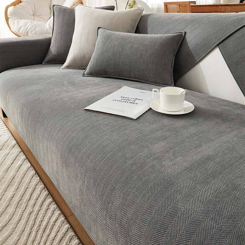 Herringbone Chenille Sofa Cover – waterproof, stain-resistant, machine washable
