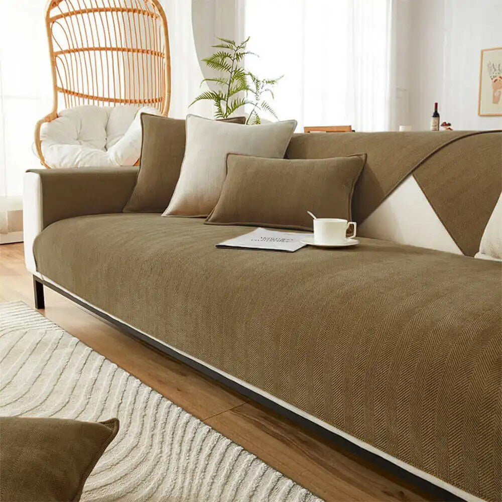 Herringbone Chenille Sofa Cover – waterproof, stain-resistant, machine washable