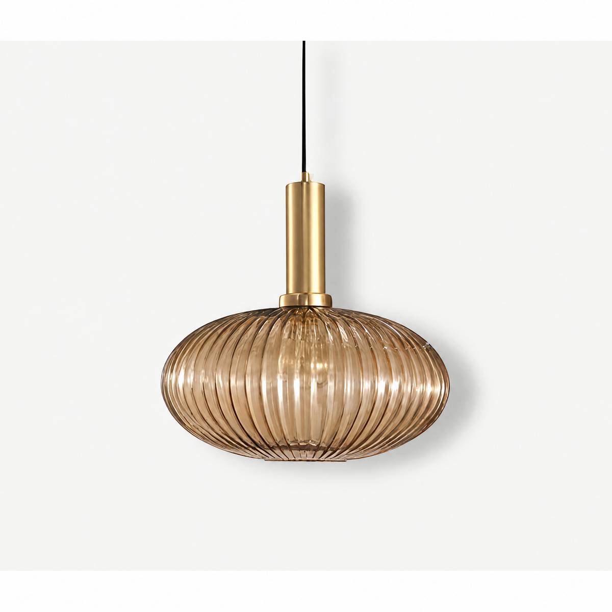Ribbed glass pendant light – amber, gold, 12 in (30 cm)