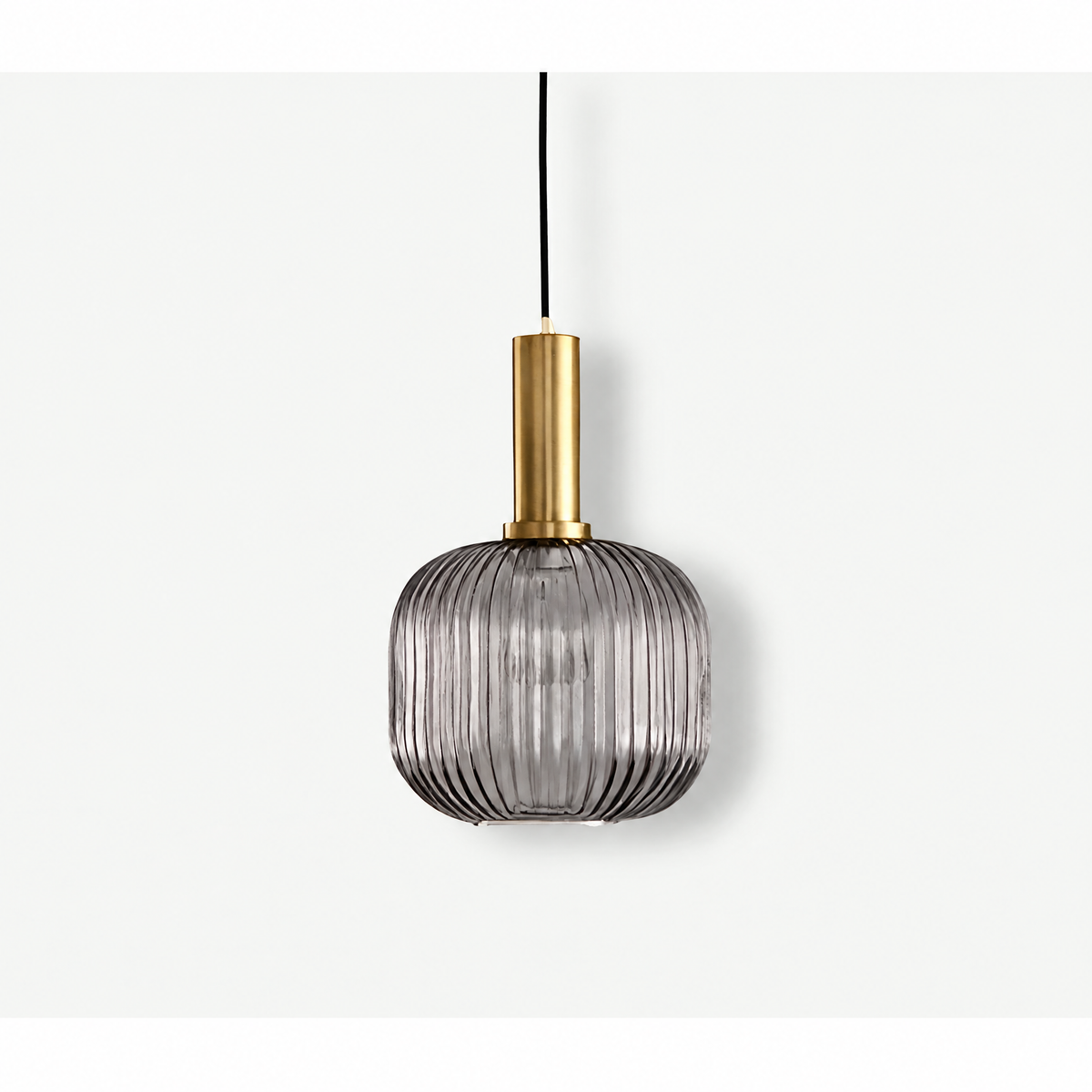 Ribbed glass pendant light – grey, gold, 8 in (20 cm)